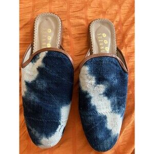 Women's Suzani Slides Turkish Indigo Tie Dye Sz 42 Leather Sole & Lining
